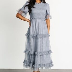 Baltic Born Lysandra Smocked Dot Dress | Dusty Slate Size LL